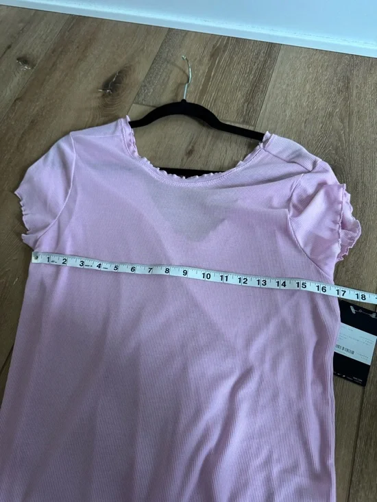 Nike Yoga Women's short sleeve ribbed T-shirt light pink scalloped NWT Large - Picture 8 of 8